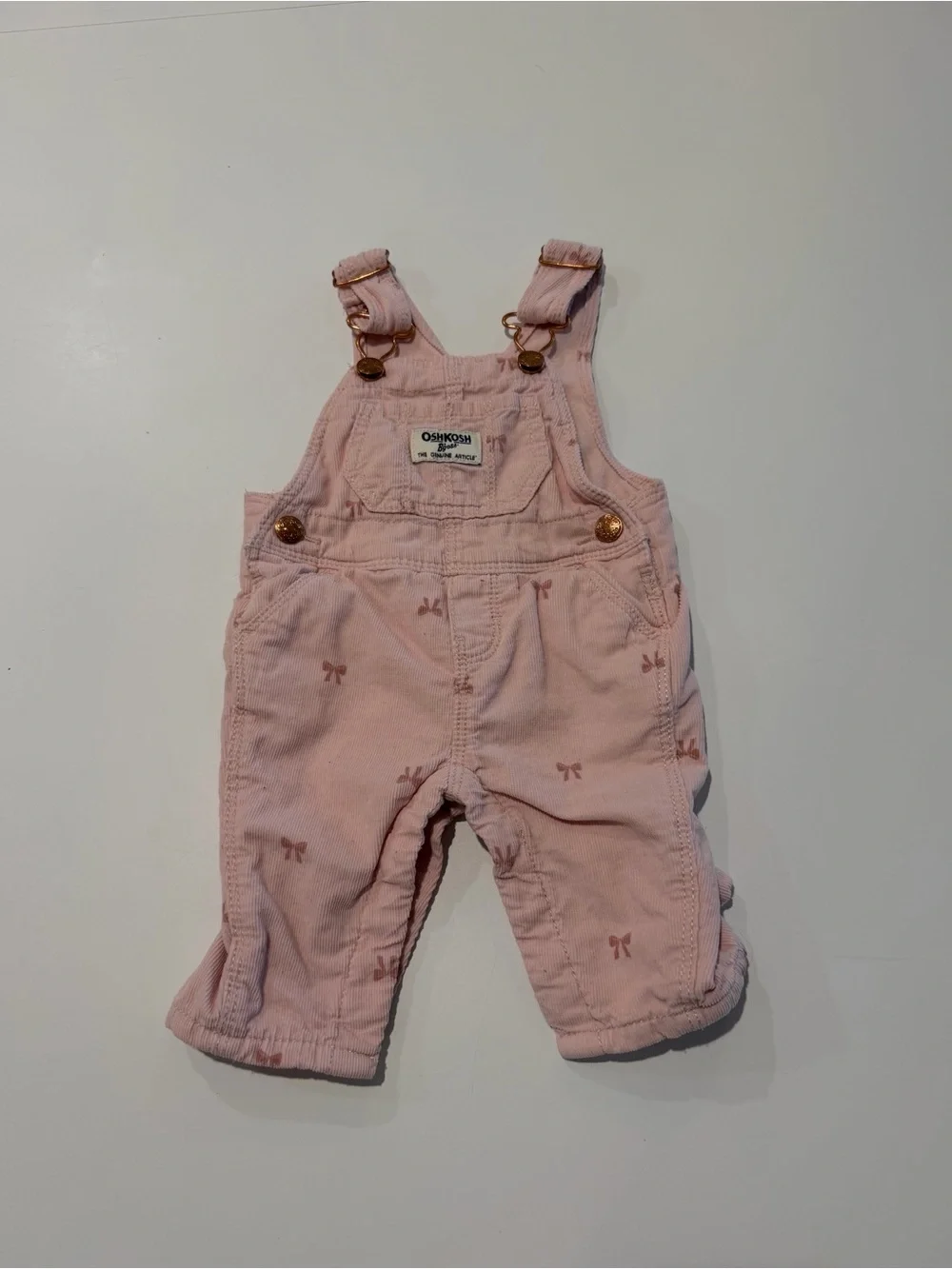 OshKosh B'gosh Light Pink Bow Corduroy Overalls 3 months baby blush cotton
